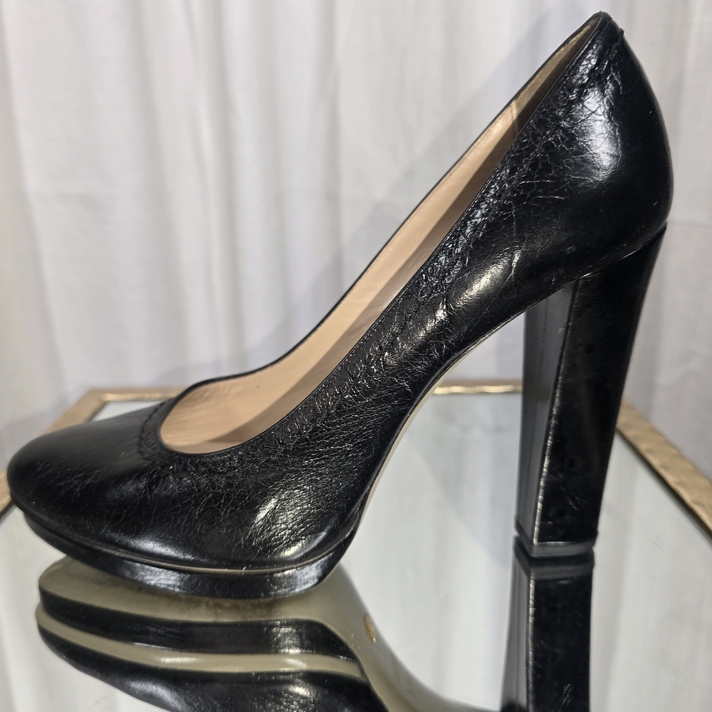 Emporio Armani Black Leather Pumps Block Heels - Picture 10 of 15